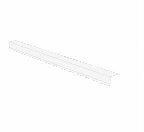 En enkel, långsträckt metallkanal med platt botten och uppåtvinklade kanter, mot en vit bakgrund.